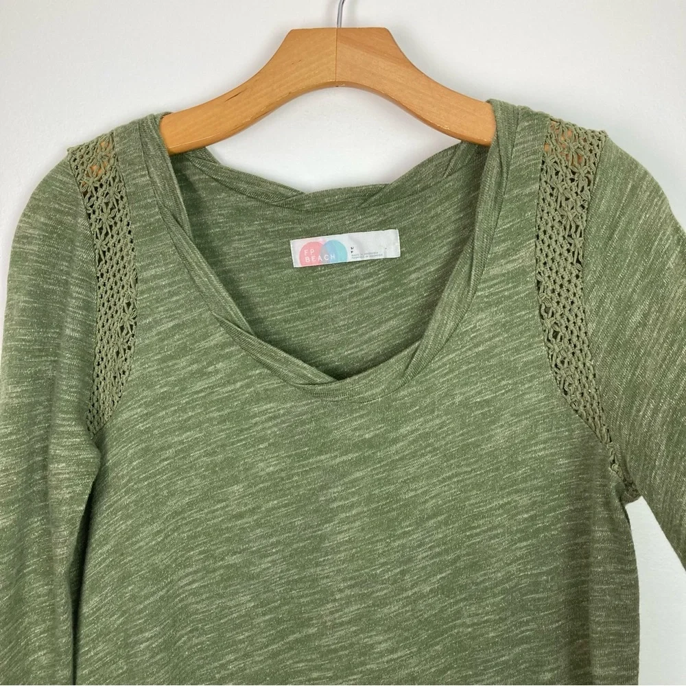 FP Beach Free People Light Green Knit Drop Waist Crochet Trim Dress Small